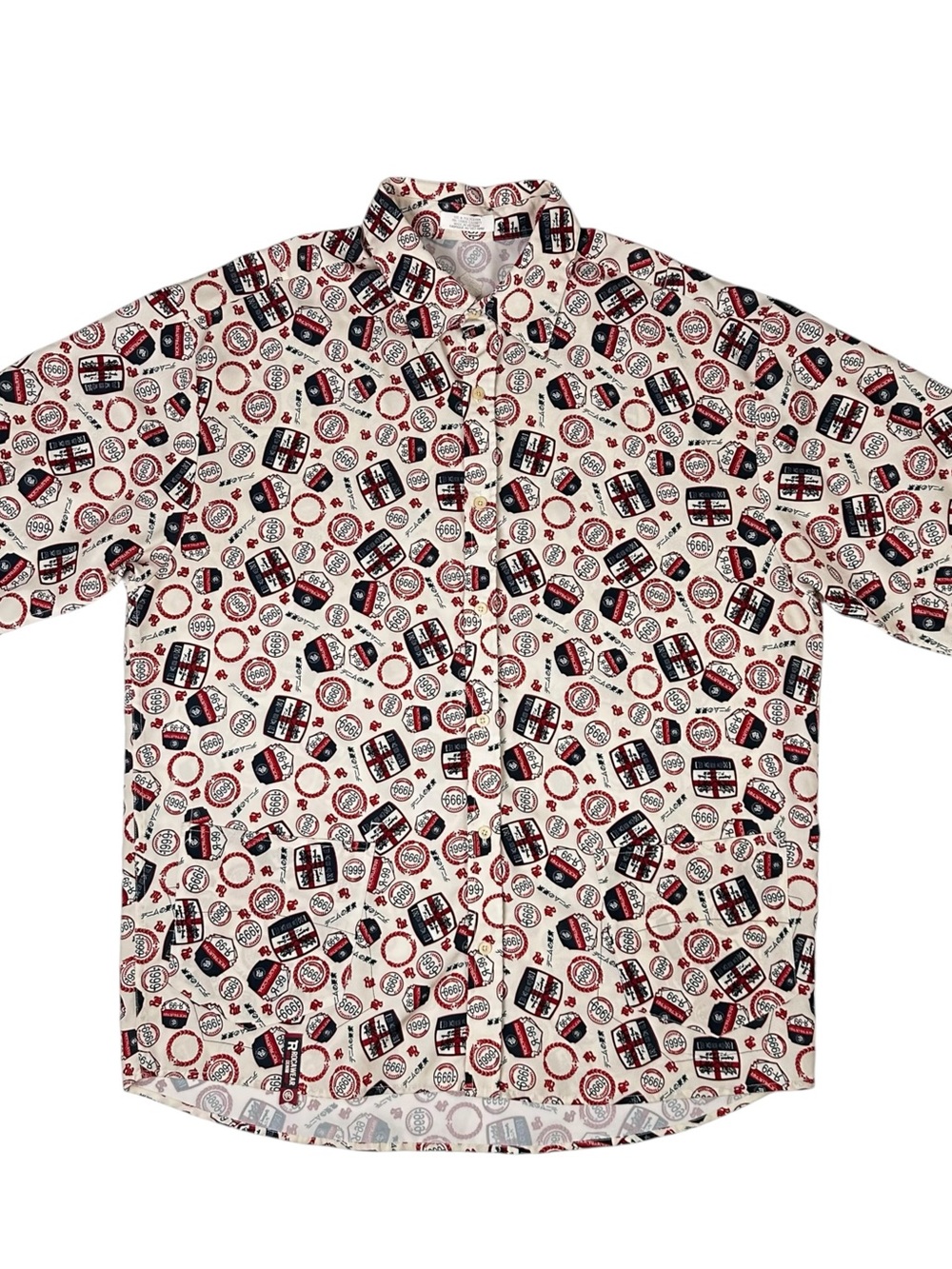 Vintage Rocawear All Over Print Patchwork Shirt 2XL Y2K Cream Button Up Hip Hop